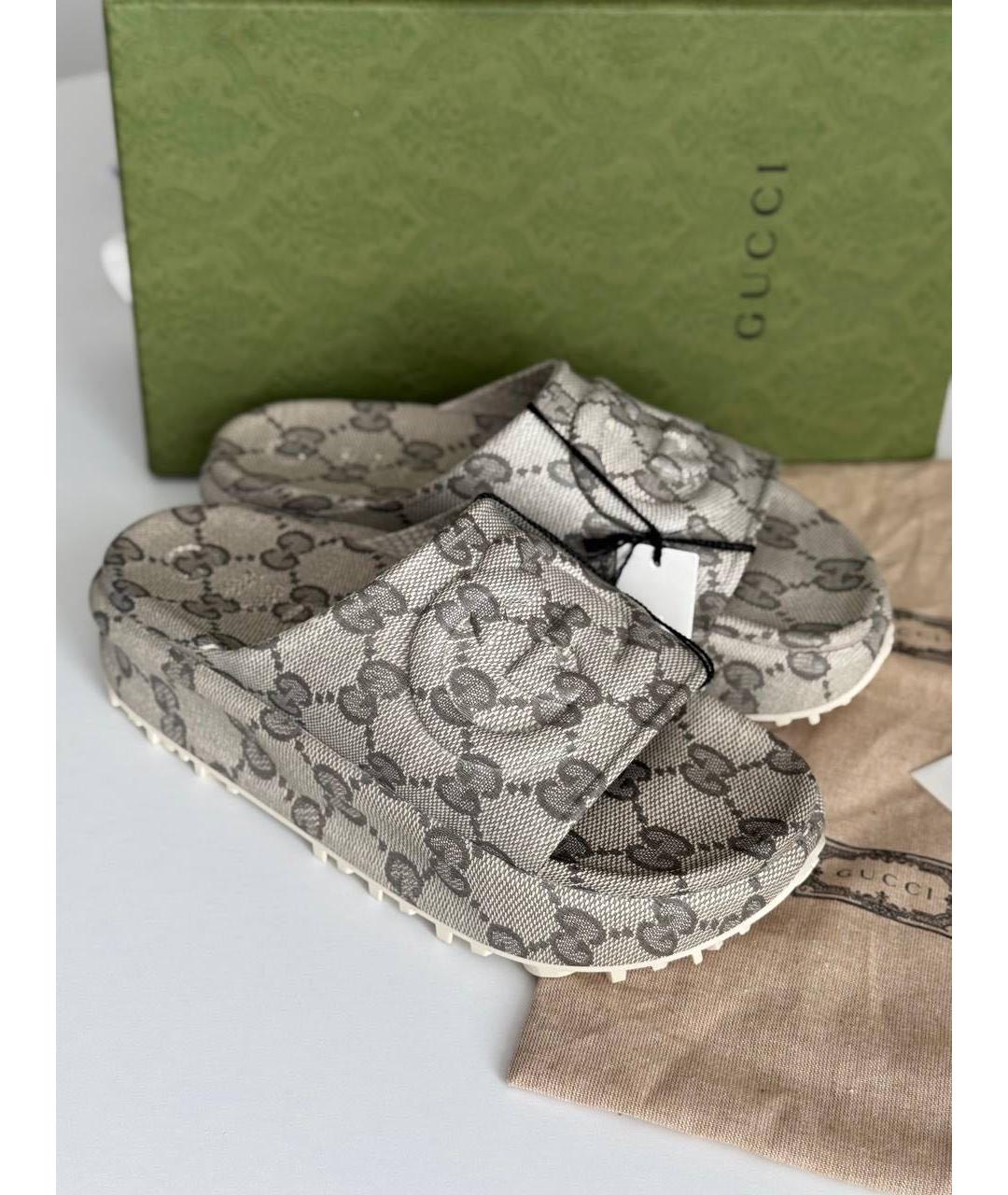 GUCCI Бежевые текстильные шлепанцы, фото 6