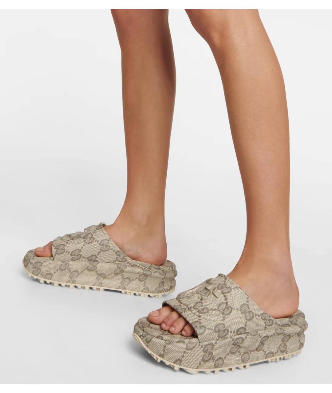 GUCCI Бежевые текстильные шлепанцы, фото 4