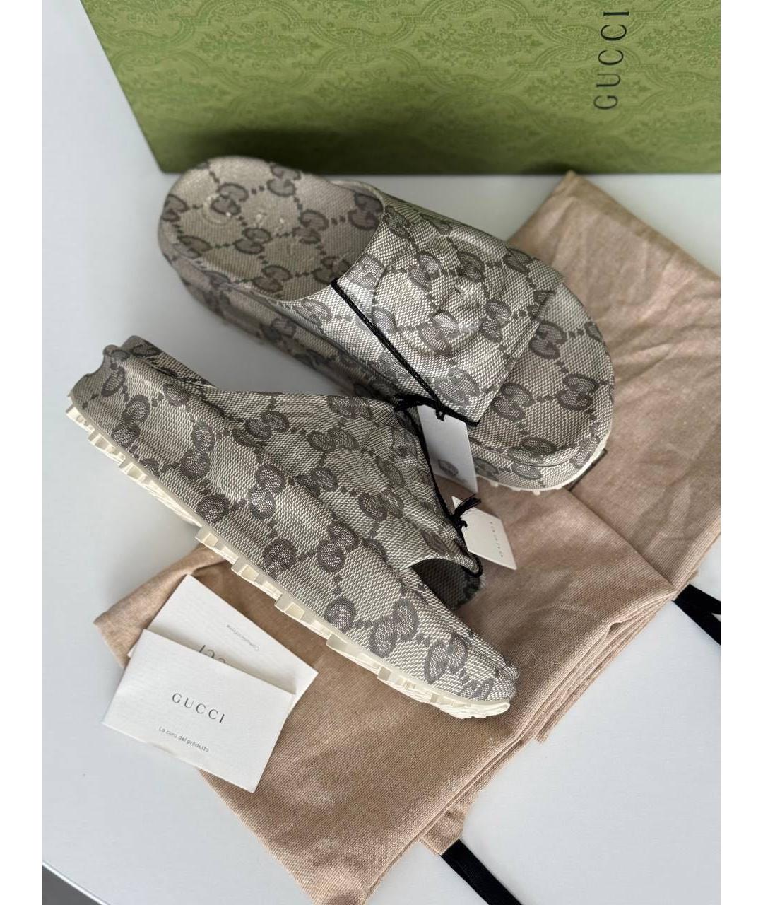 GUCCI Бежевые текстильные шлепанцы, фото 2