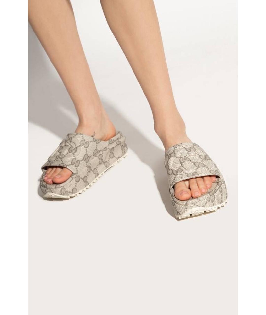 GUCCI Бежевые текстильные шлепанцы, фото 8