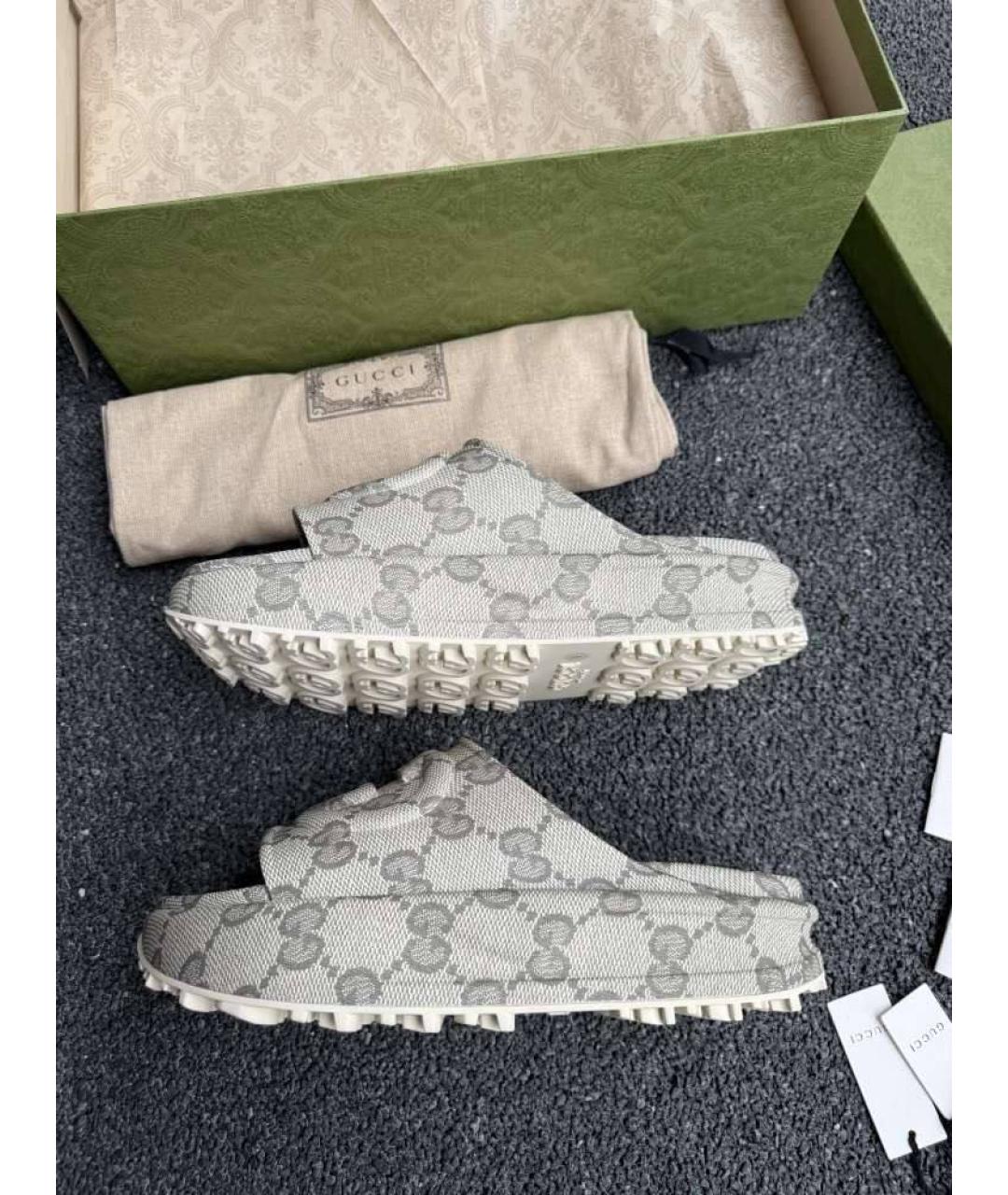 GUCCI Бежевые текстильные шлепанцы, фото 9