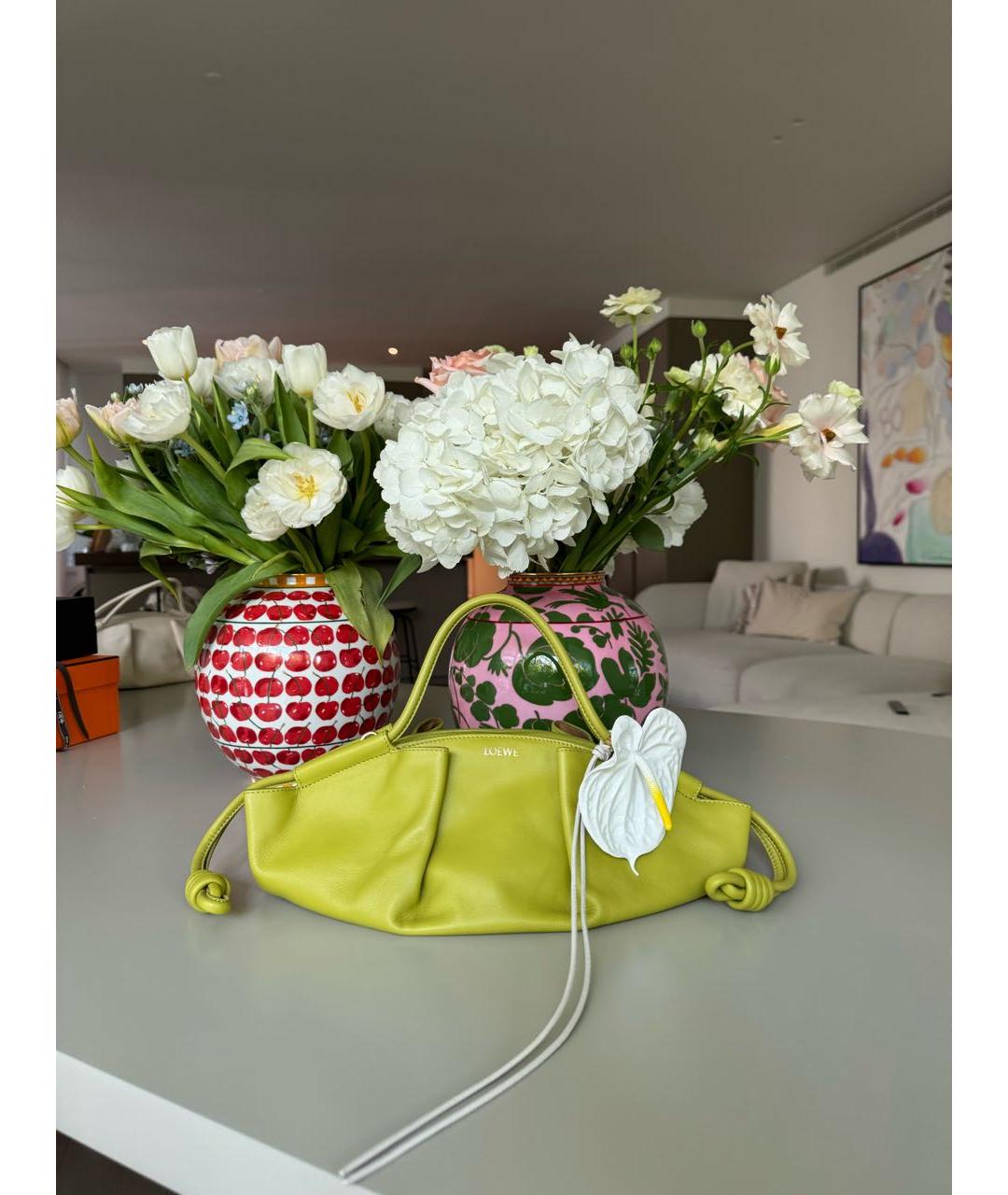 LOEWE Салатовая кожаная сумка через плечо, фото 6