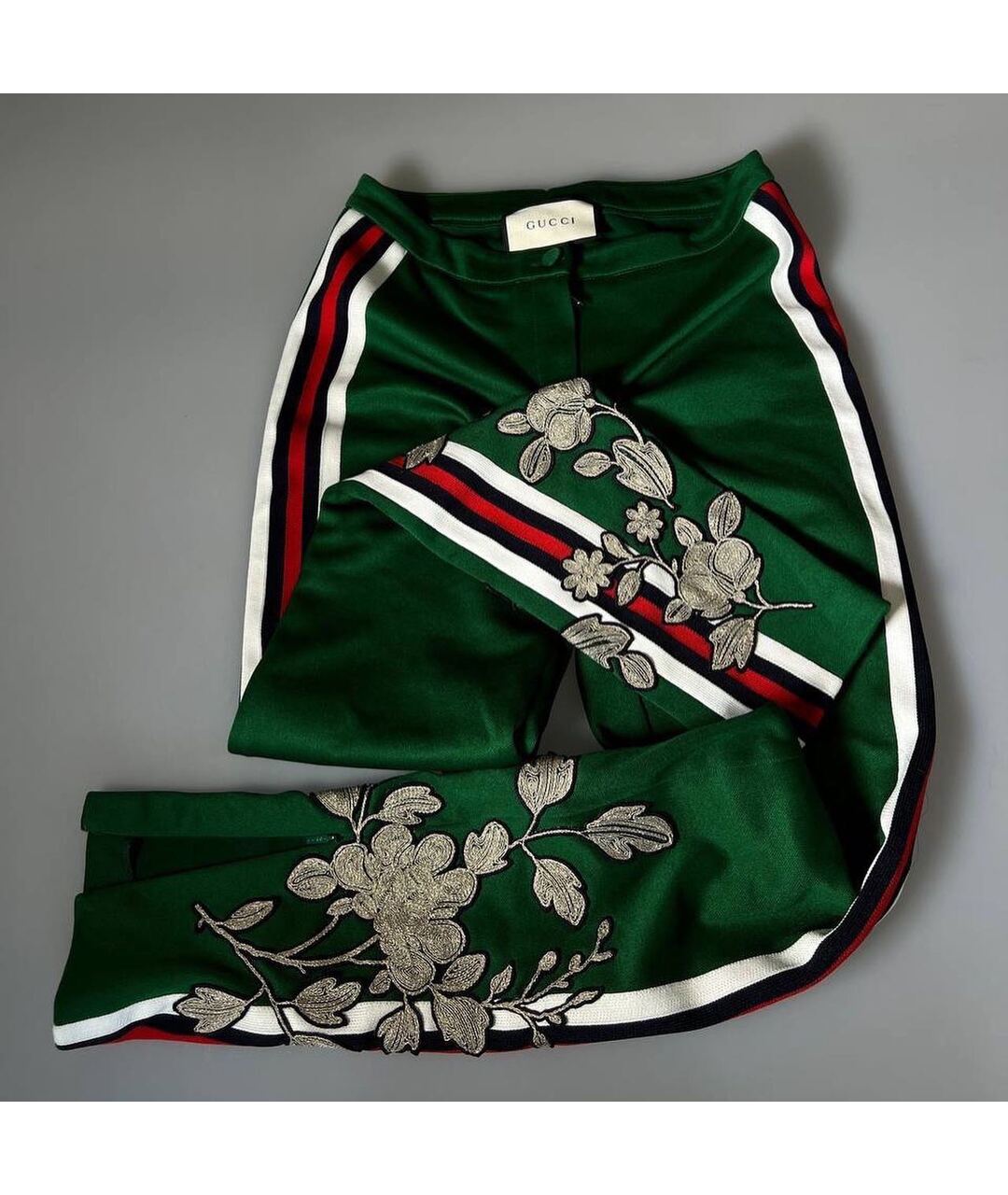 GUCCI Зеленые атласные брюки узкие, фото 3