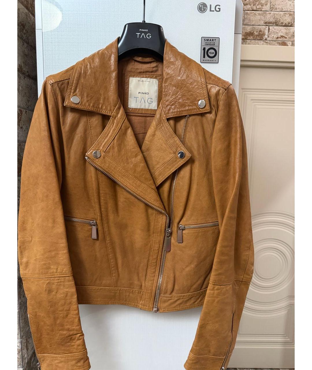 PINKO Коричневая кожаная куртка, фото 3