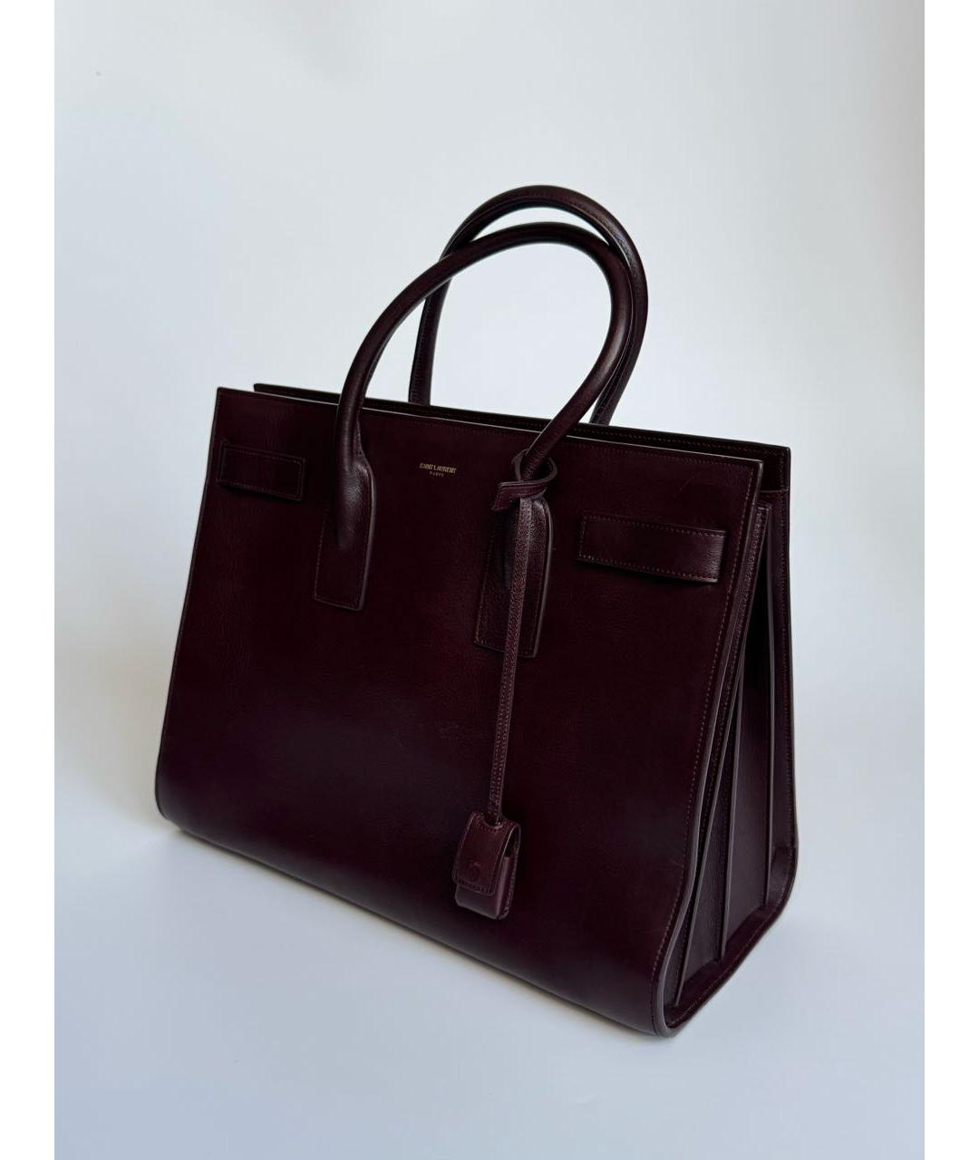 SAINT LAURENT Бордовая кожаная сумка тоут, фото 2