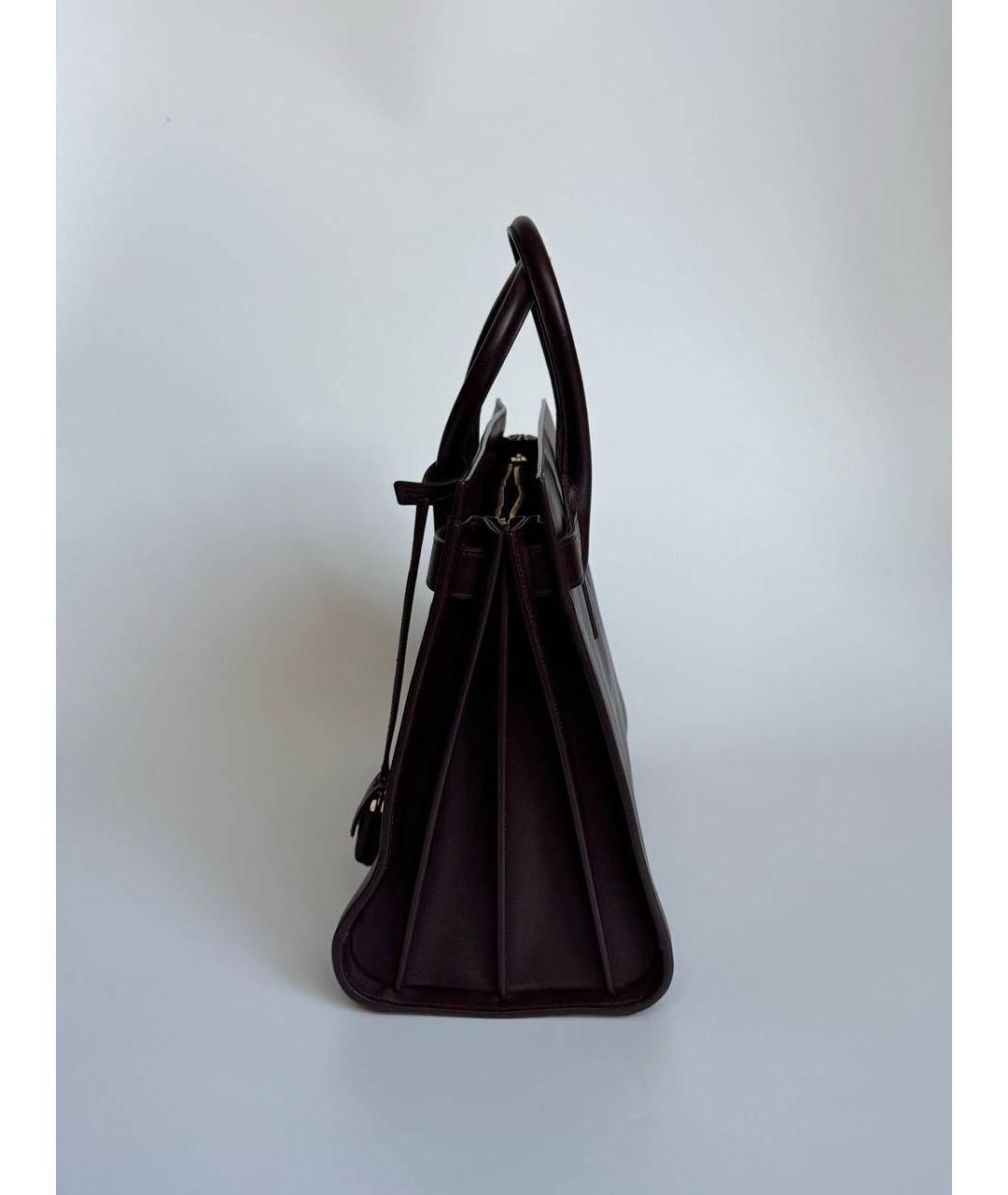 SAINT LAURENT Бордовая кожаная сумка тоут, фото 6