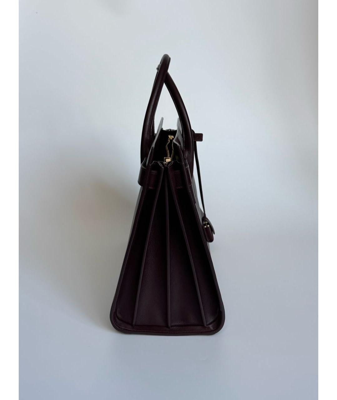 SAINT LAURENT Бордовая кожаная сумка тоут, фото 7