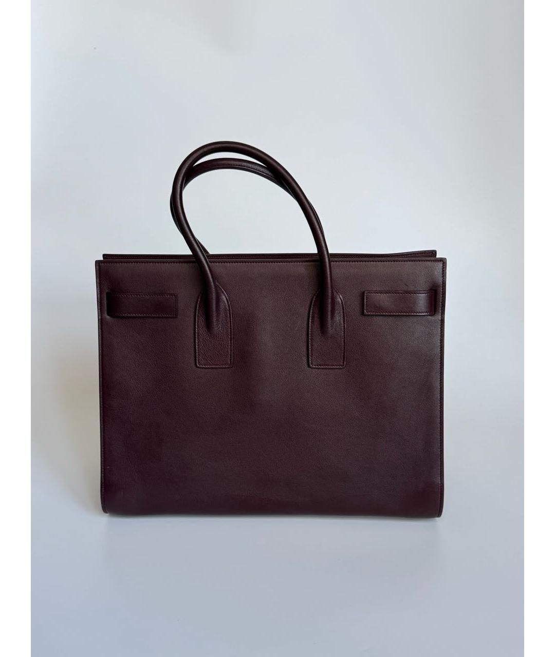 SAINT LAURENT Бордовая кожаная сумка тоут, фото 3
