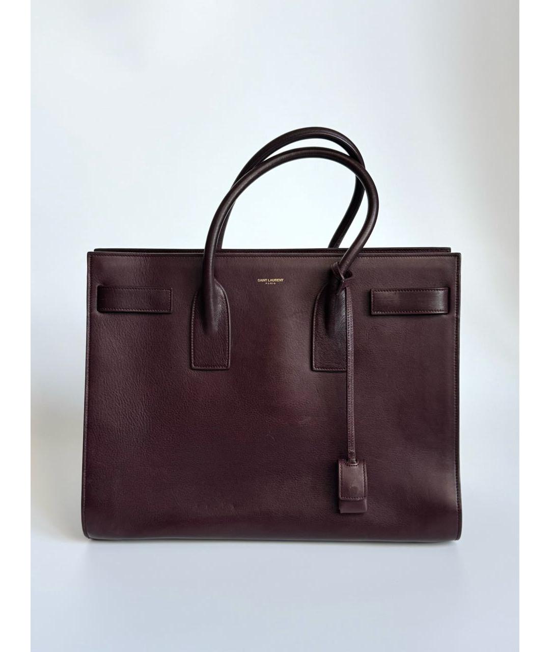 SAINT LAURENT Бордовая кожаная сумка тоут, фото 9