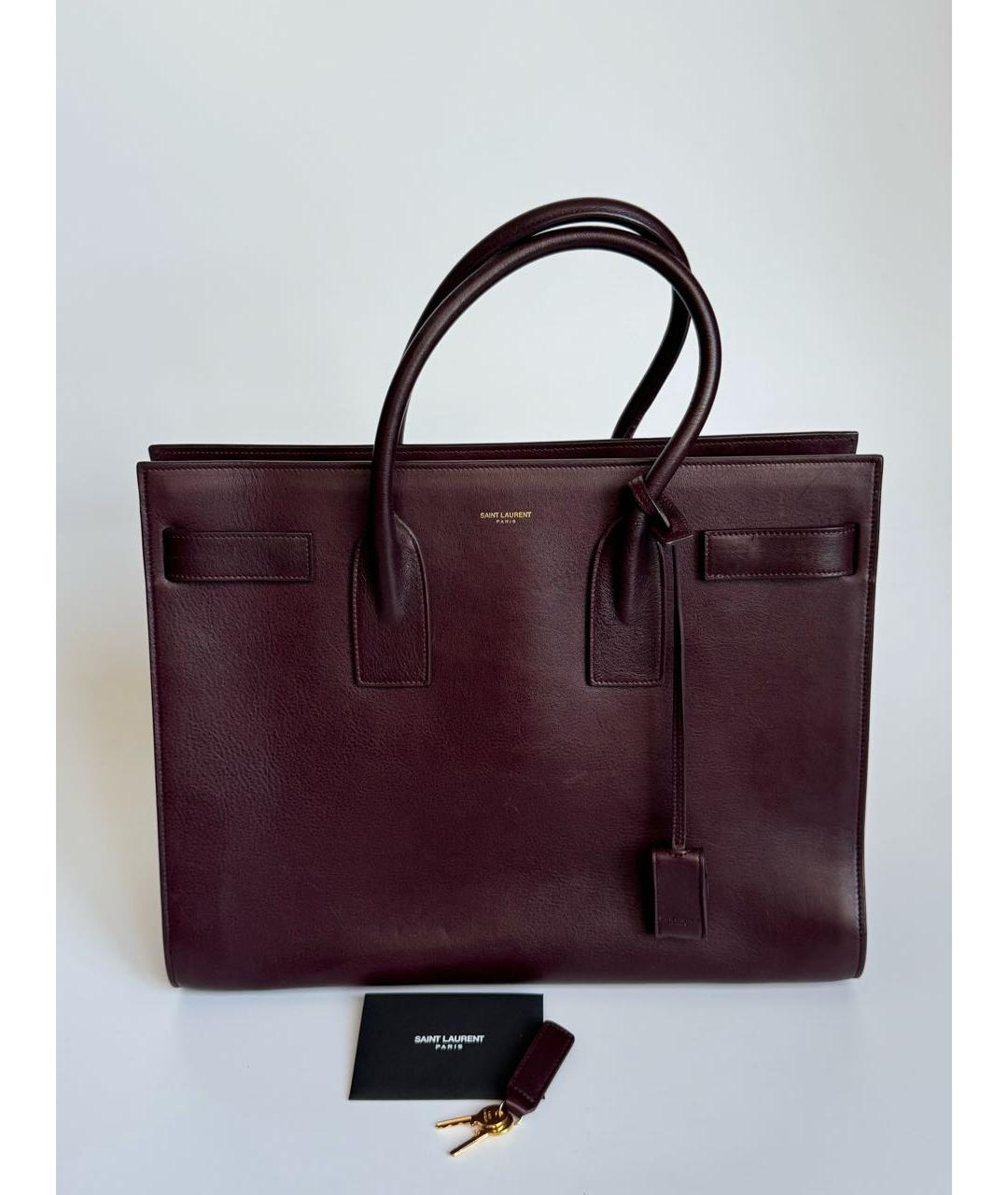 SAINT LAURENT Бордовая кожаная сумка тоут, фото 8