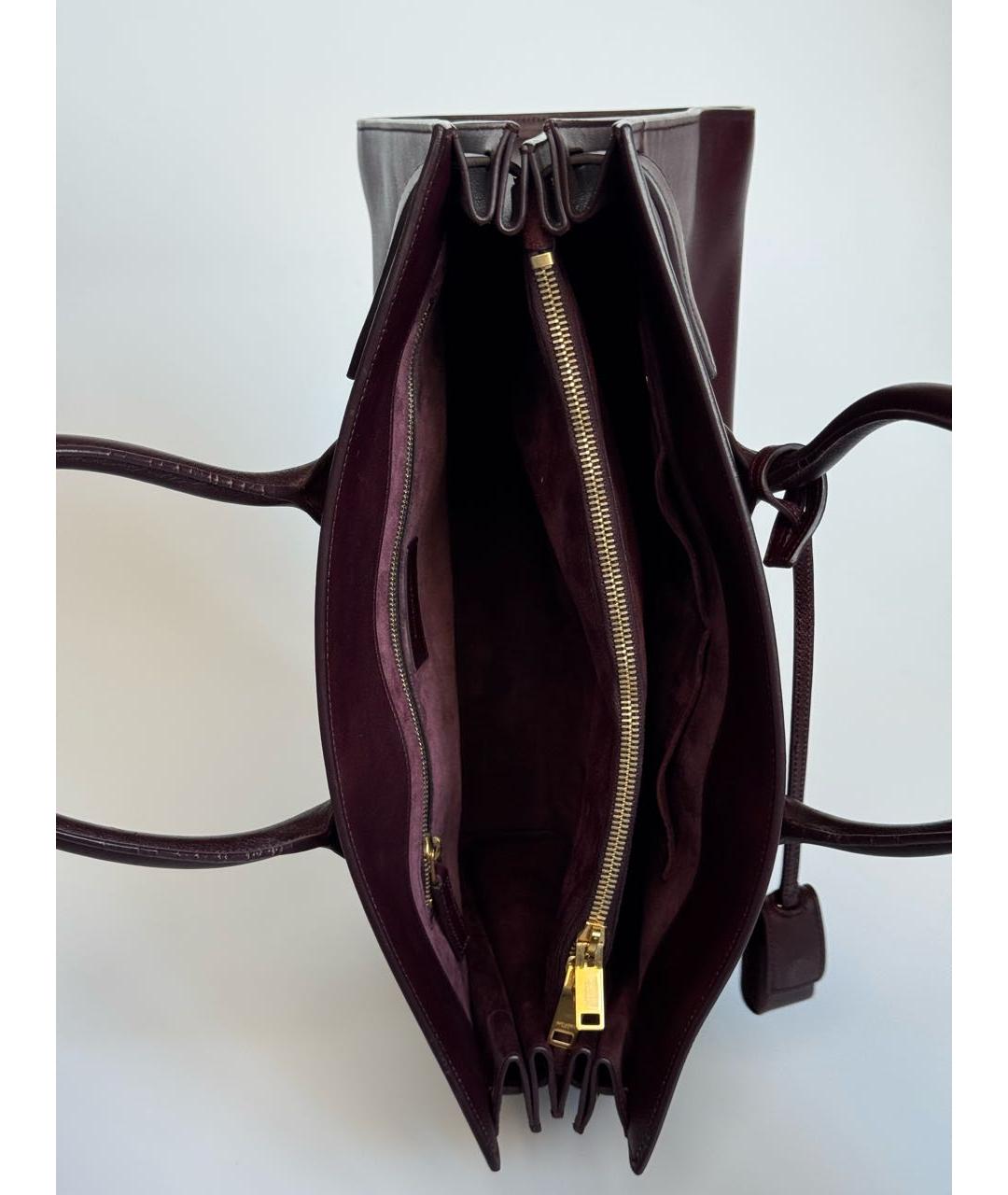 SAINT LAURENT Бордовая кожаная сумка тоут, фото 4