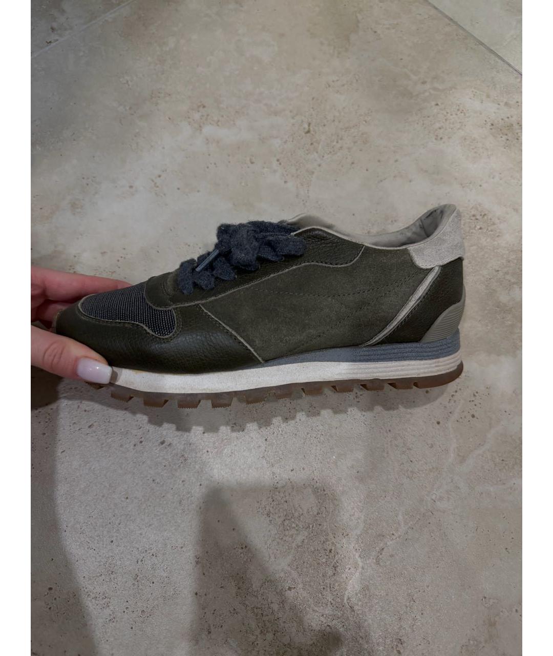 BRUNELLO CUCINELLI Хаки замшевые кроссовки, фото 5