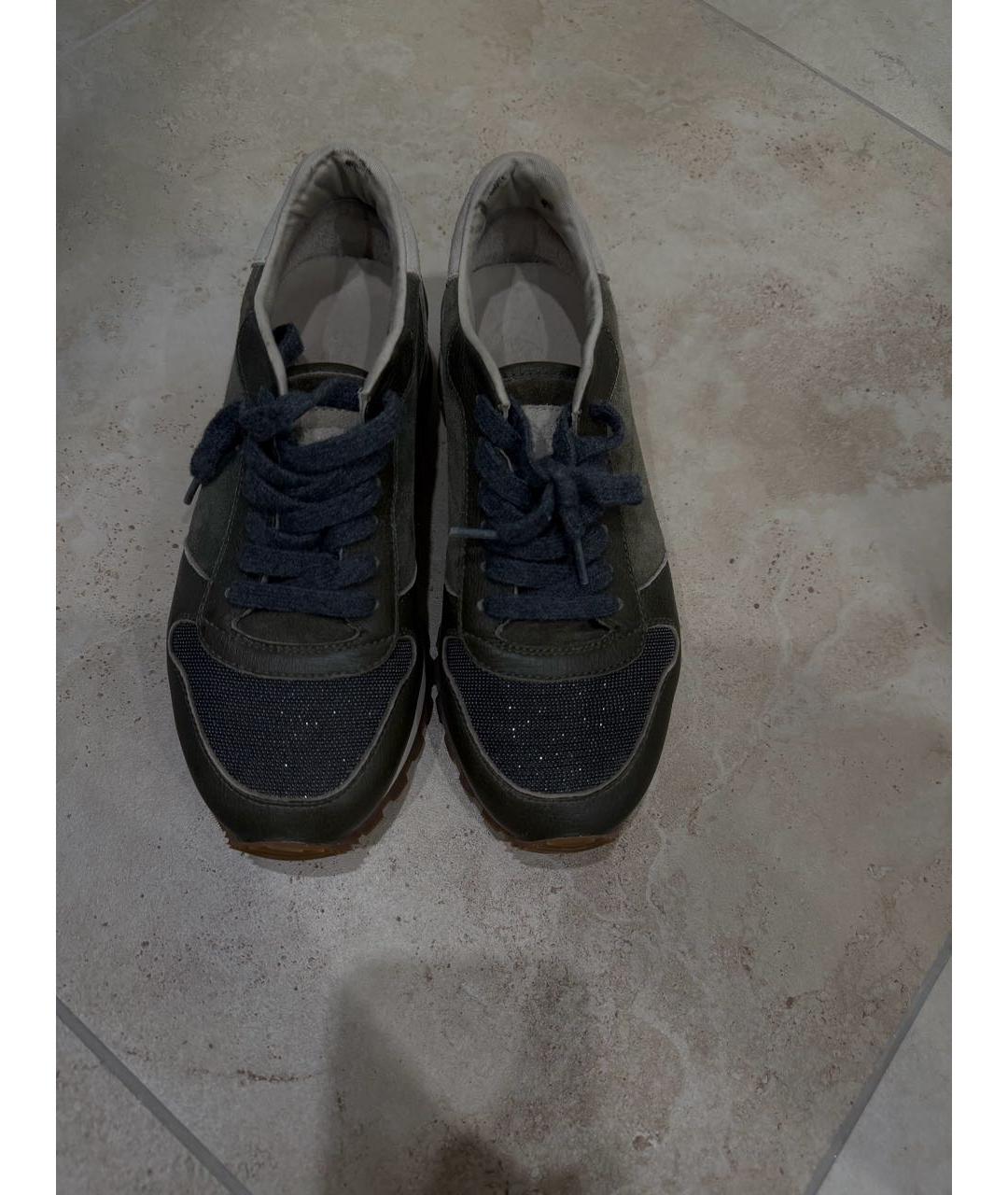 BRUNELLO CUCINELLI Хаки замшевые кроссовки, фото 2