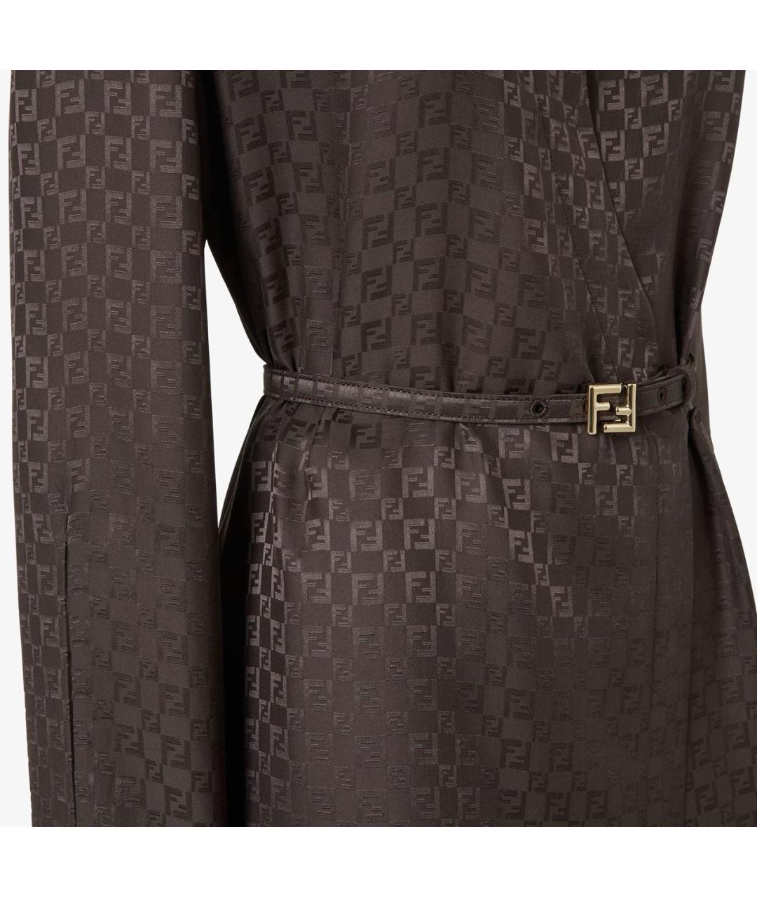 FENDI Коричневое шелковое повседневное платье, фото 4