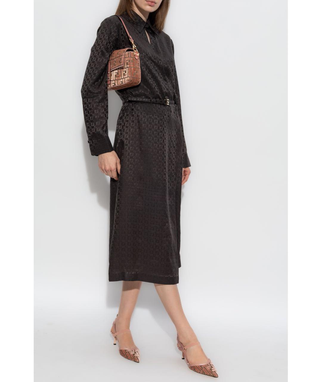 FENDI Коричневое шелковое повседневное платье, фото 7