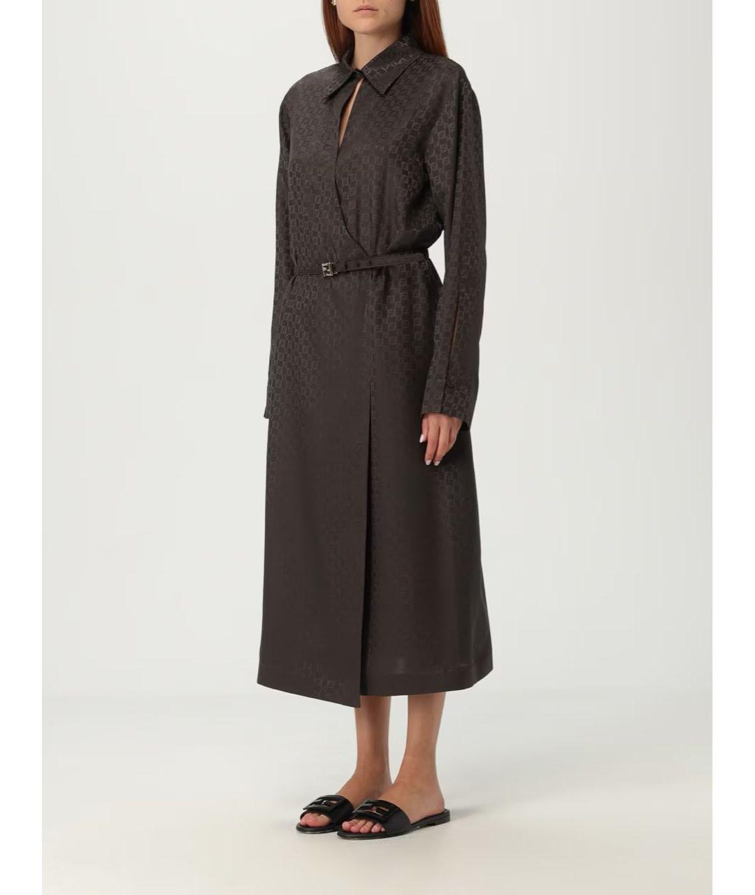 FENDI Коричневое шелковое повседневное платье, фото 5