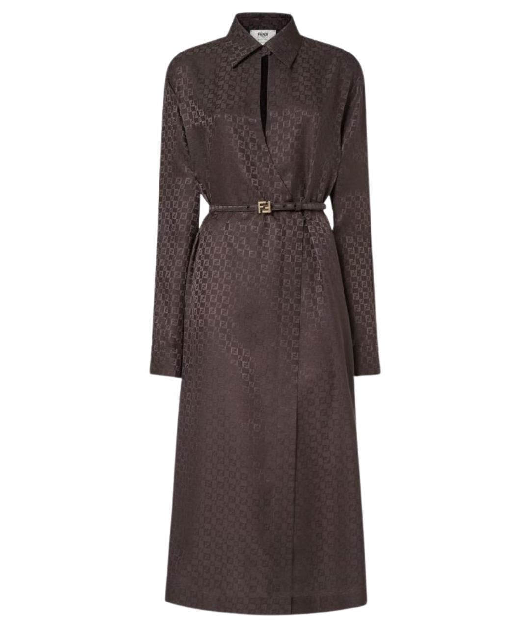 FENDI Коричневое шелковое повседневное платье, фото 1
