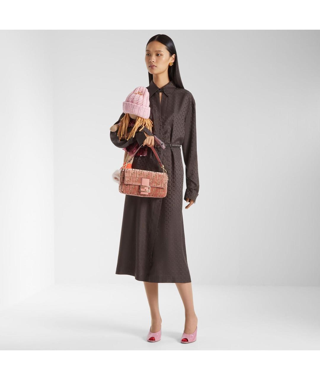 FENDI Коричневое шелковое повседневное платье, фото 2