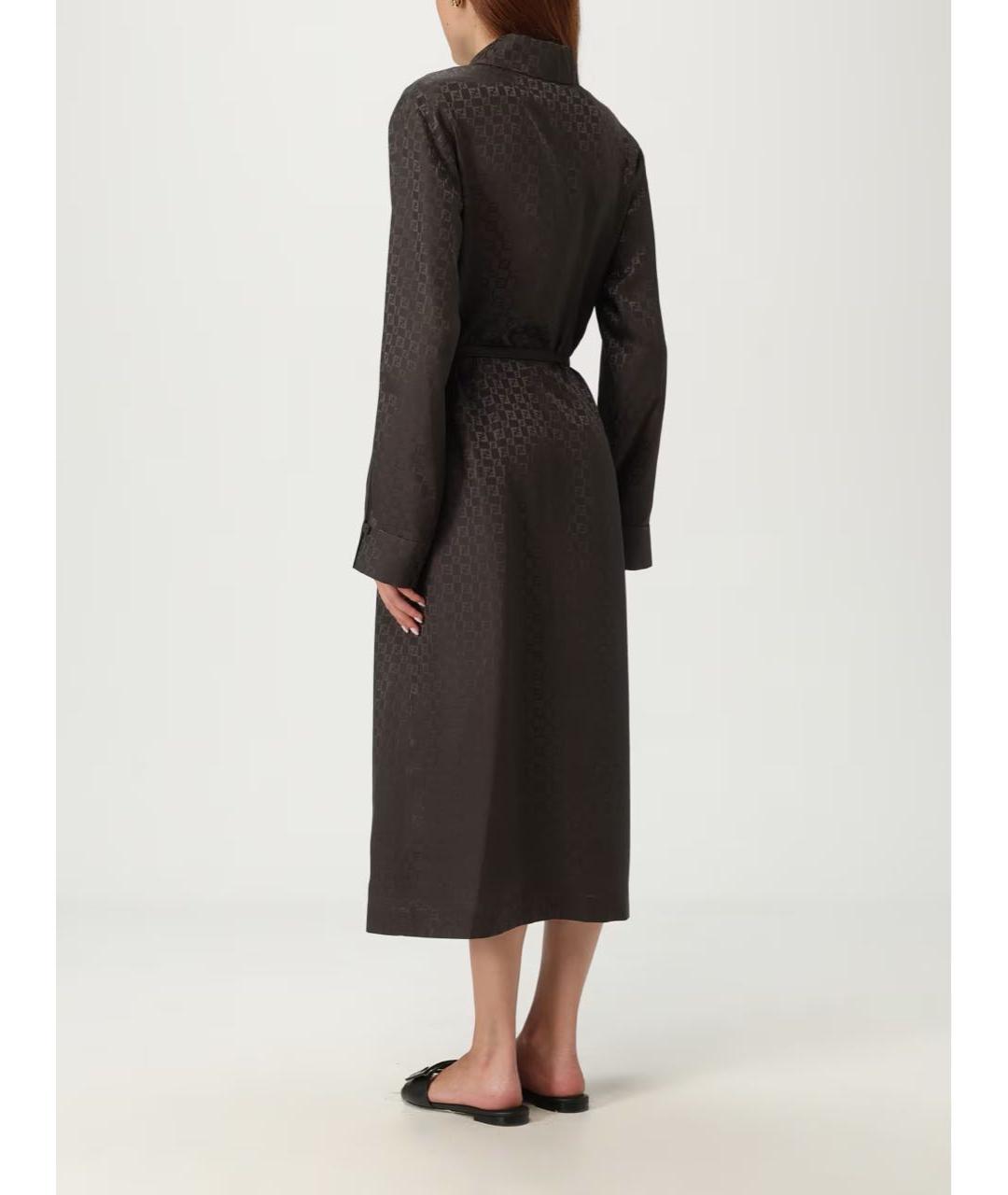 FENDI Коричневое шелковое повседневное платье, фото 6