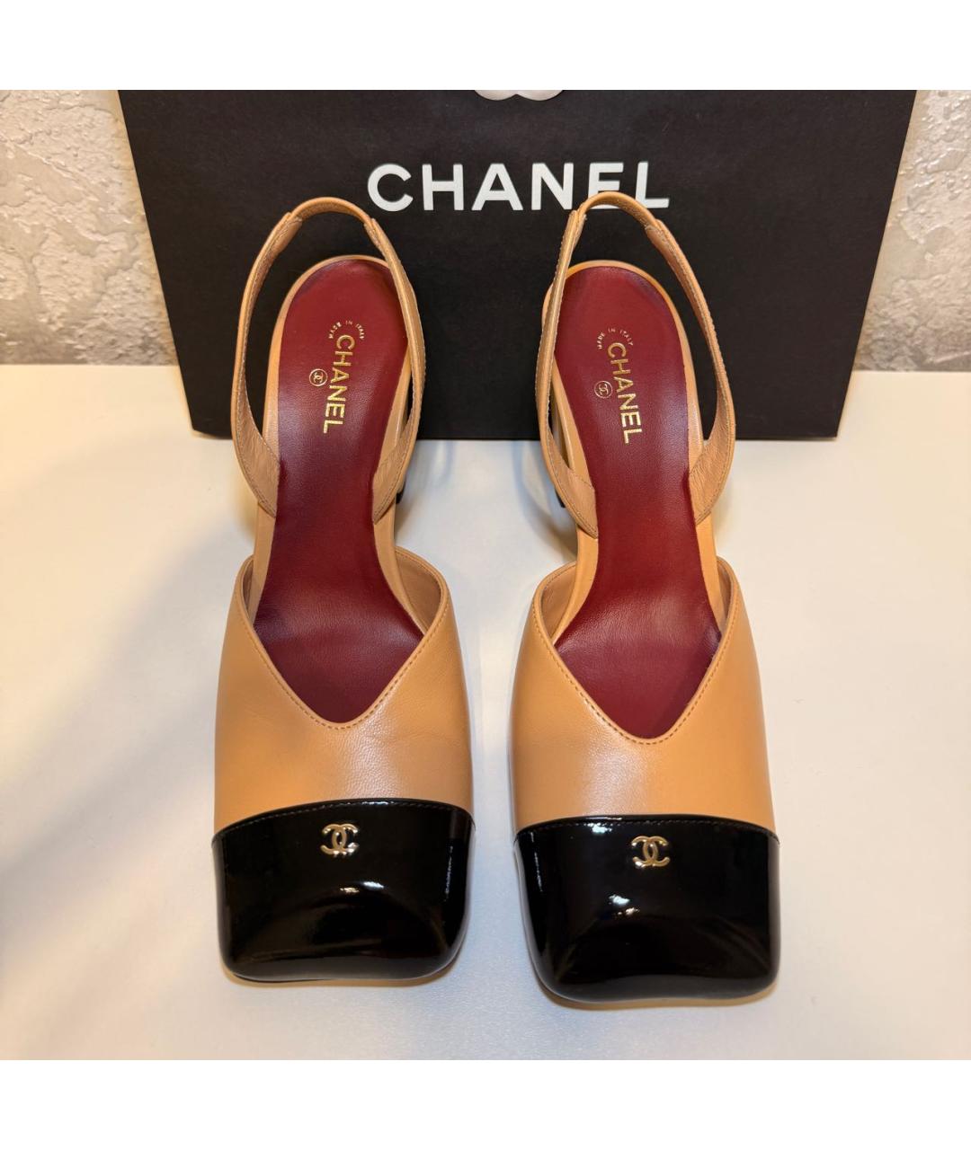 CHANEL Бежевые кожаные туфли, фото 2