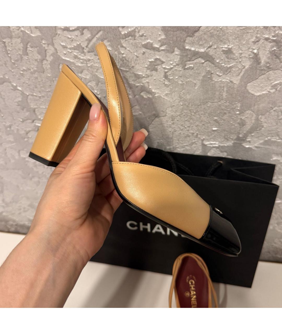 CHANEL Бежевые кожаные туфли, фото 6