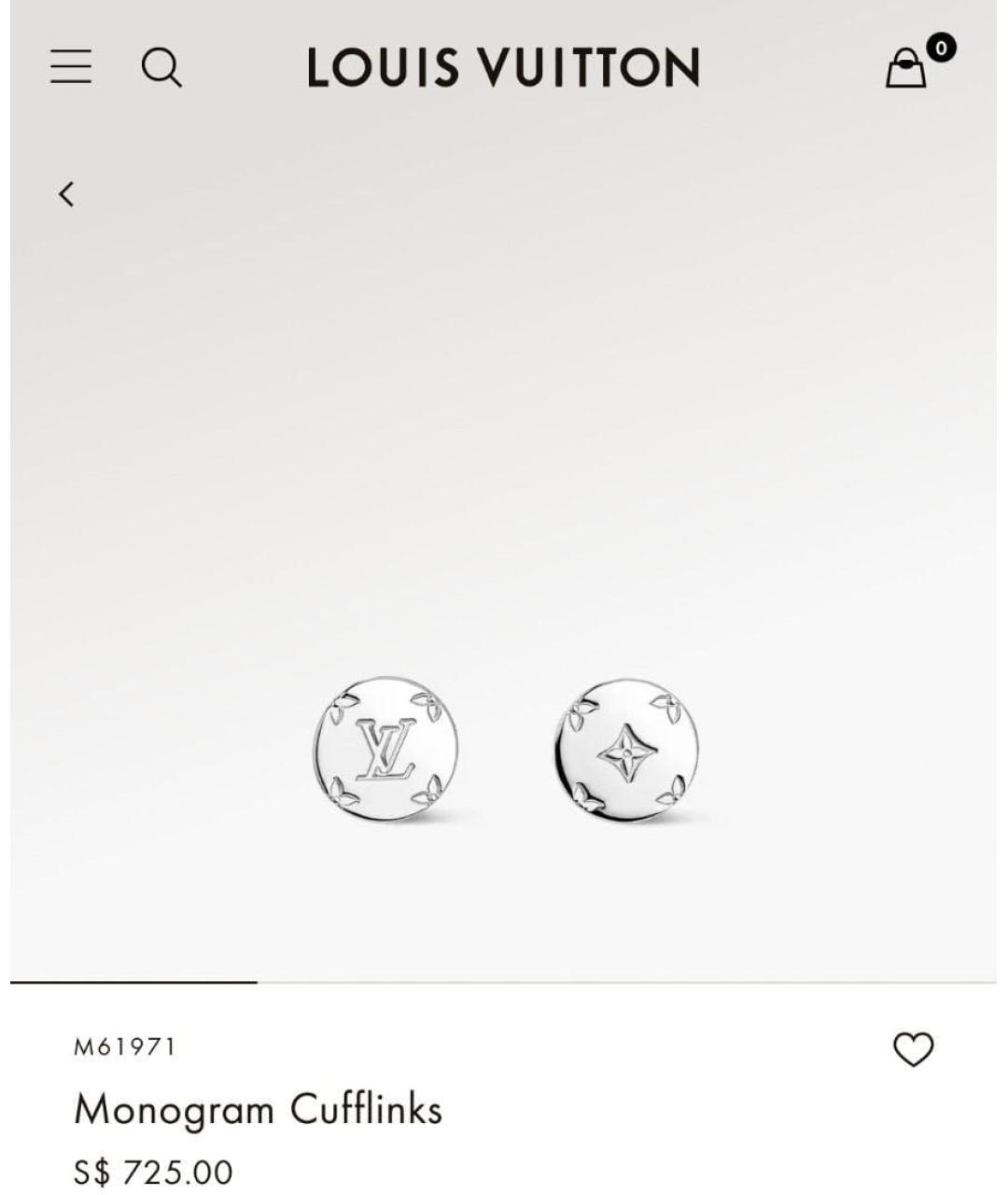 LOUIS VUITTON Серебряные серебряные запонки, фото 2