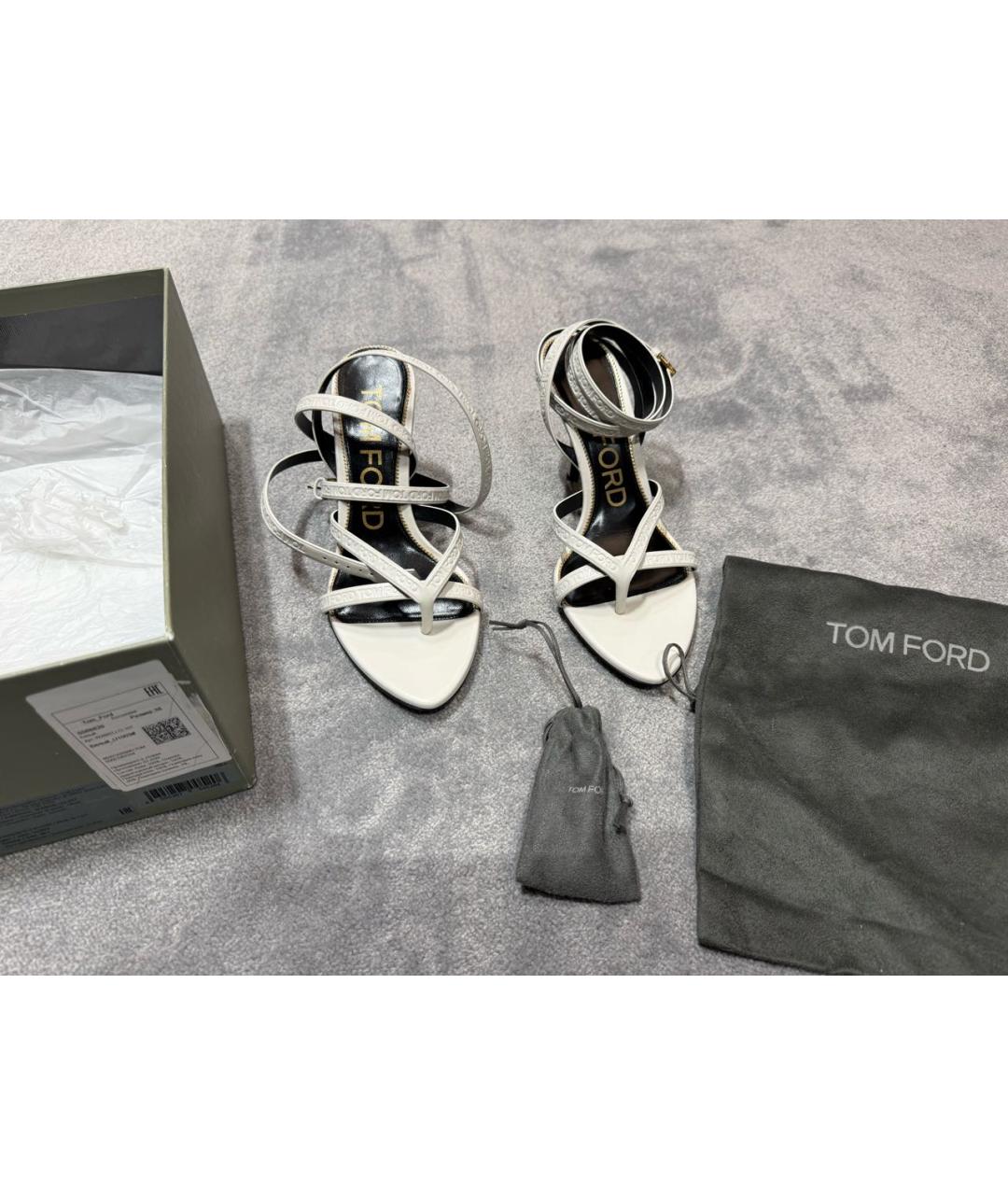 TOM FORD Белые кожаные босоножки, фото 6