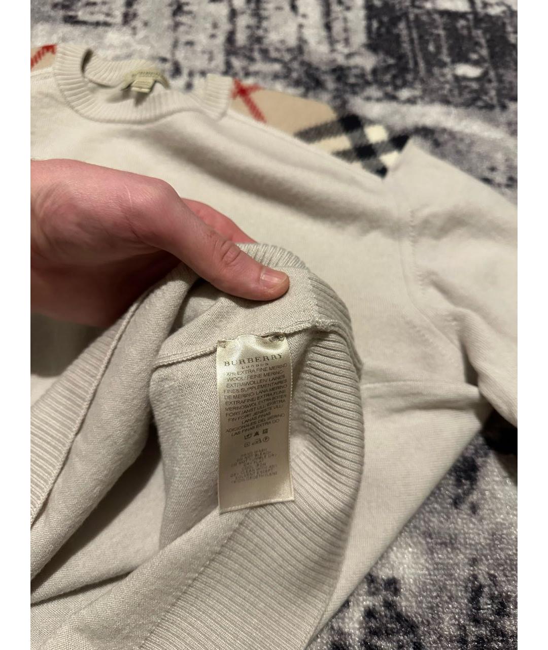 BURBERRY Бежевый шерстяной джемпер / свитер, фото 4
