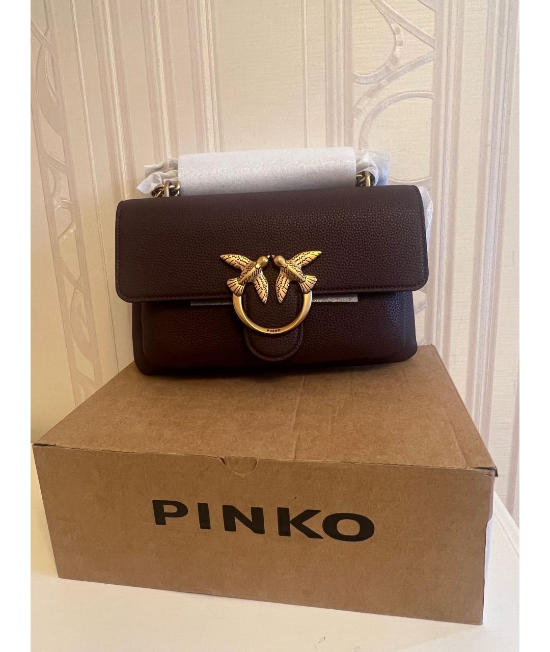 PINKO Коричневая кожаная сумка через плечо, фото 2