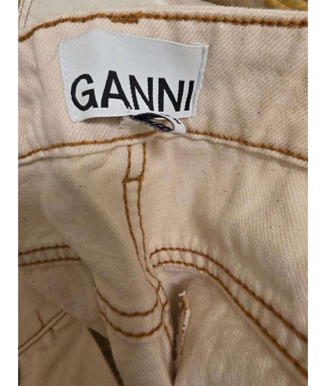 GANNI Бежевые хлопковые прямые джинсы, фото 3