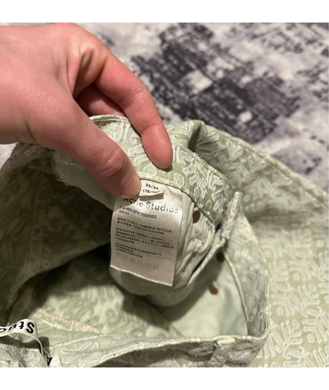 ACNE STUDIOS Зеленые хлопко-полиэстеровые прямые джинсы, фото 6