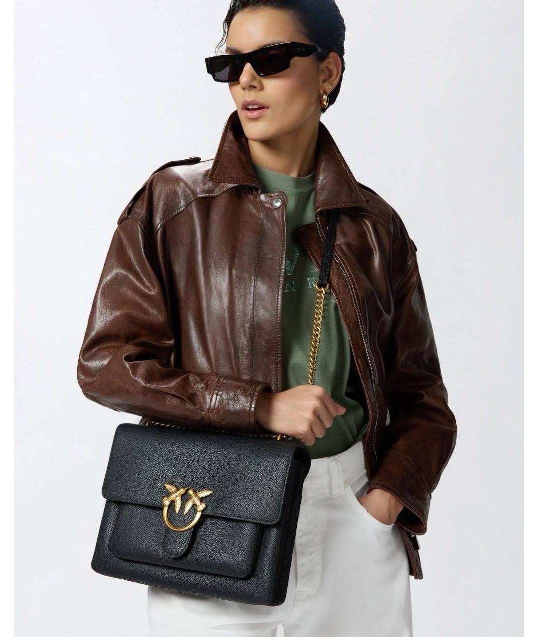 PINKO Черная кожаная сумка через плечо, фото 3