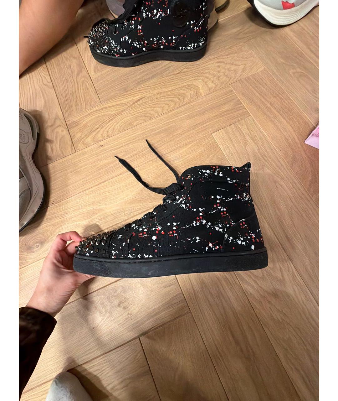 CHRISTIAN LOUBOUTIN Черные текстильные высокие ботинки, фото 5