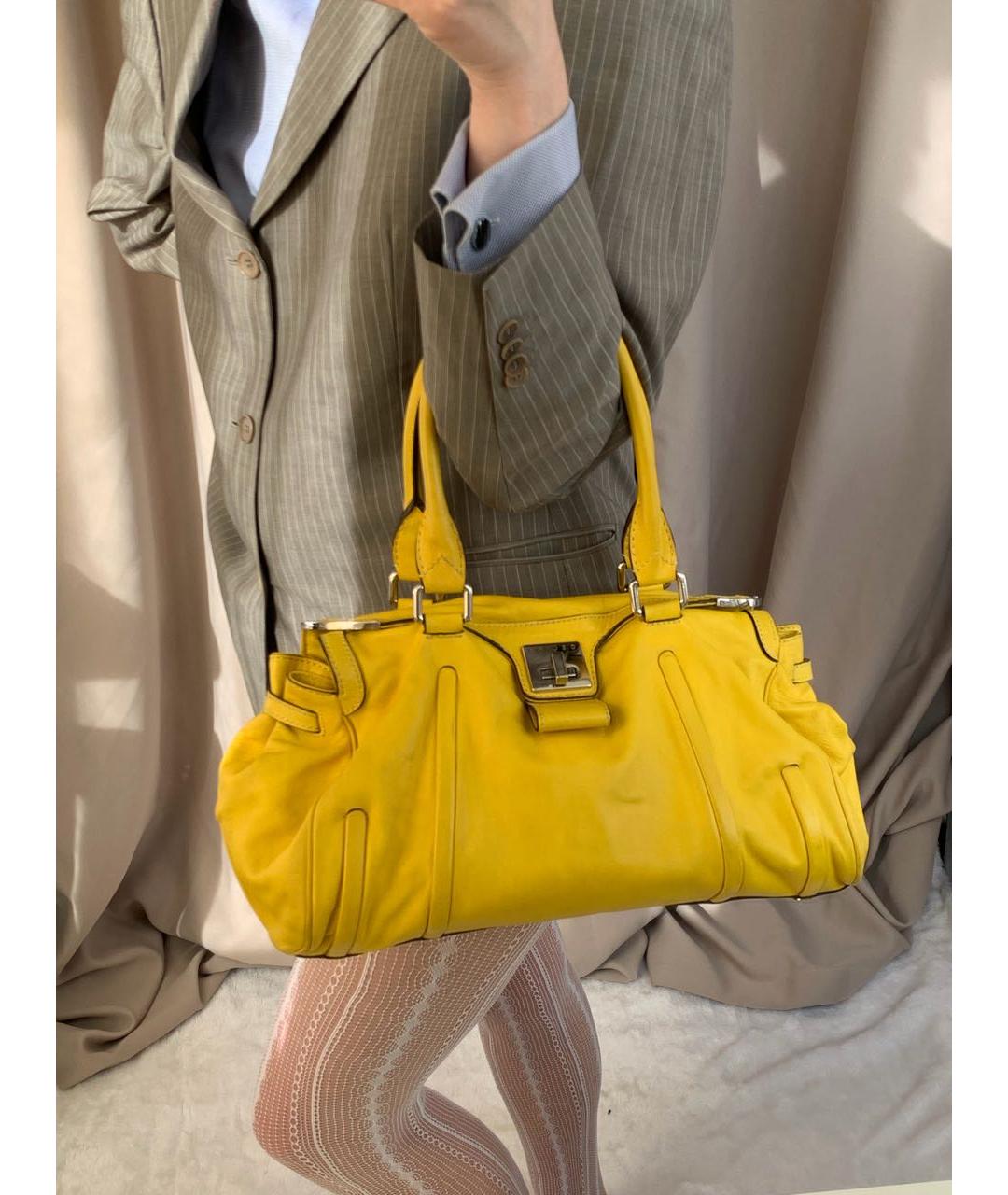 CELINE Желтая кожаная сумка через плечо, фото 4