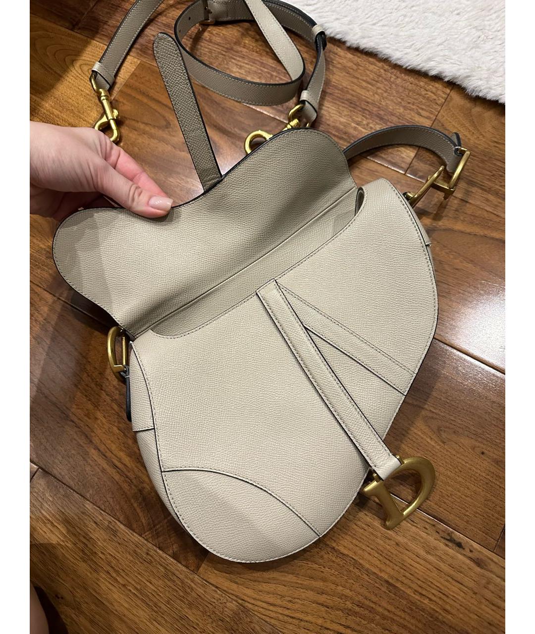 CHRISTIAN DIOR Бежевая кожаная сумка через плечо, фото 6