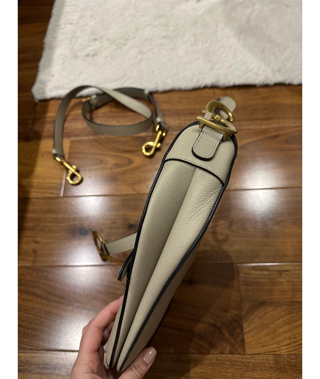 CHRISTIAN DIOR Бежевая кожаная сумка через плечо, фото 5