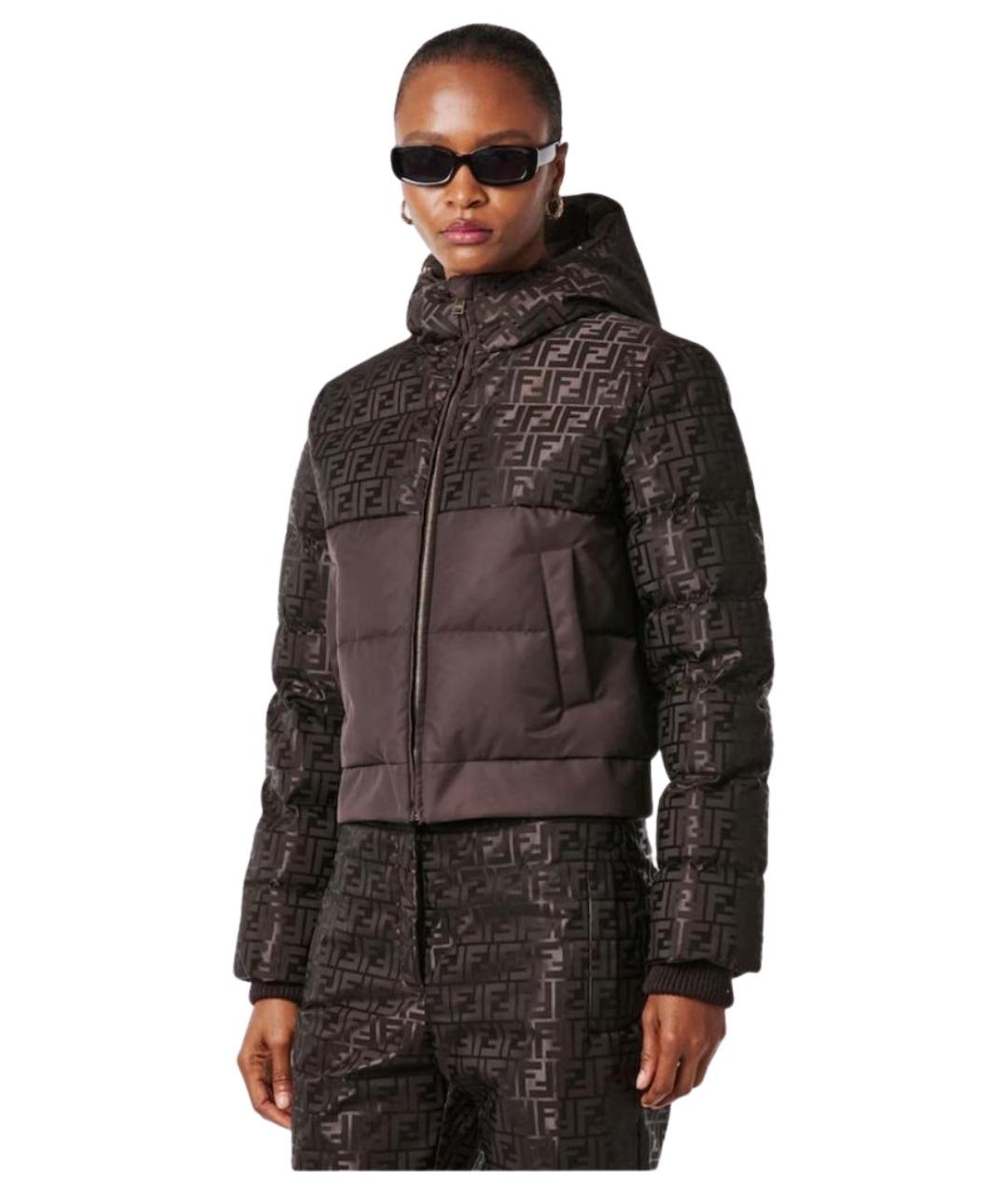 FENDI Коричневый полиамидовый пуховик, фото 4