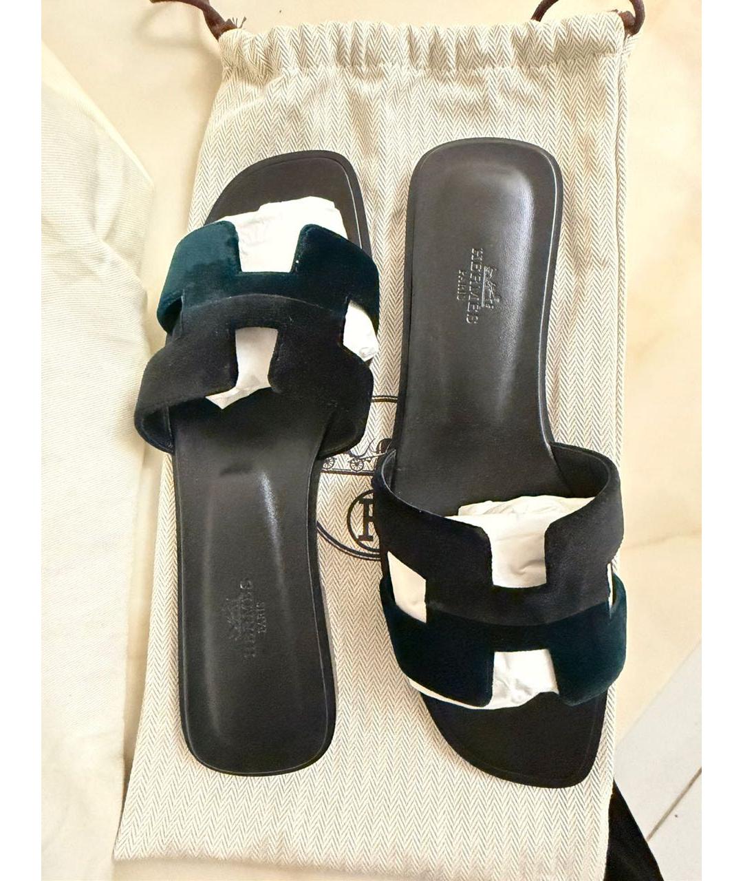 HERMES Черные бархатные сандалии, фото 2