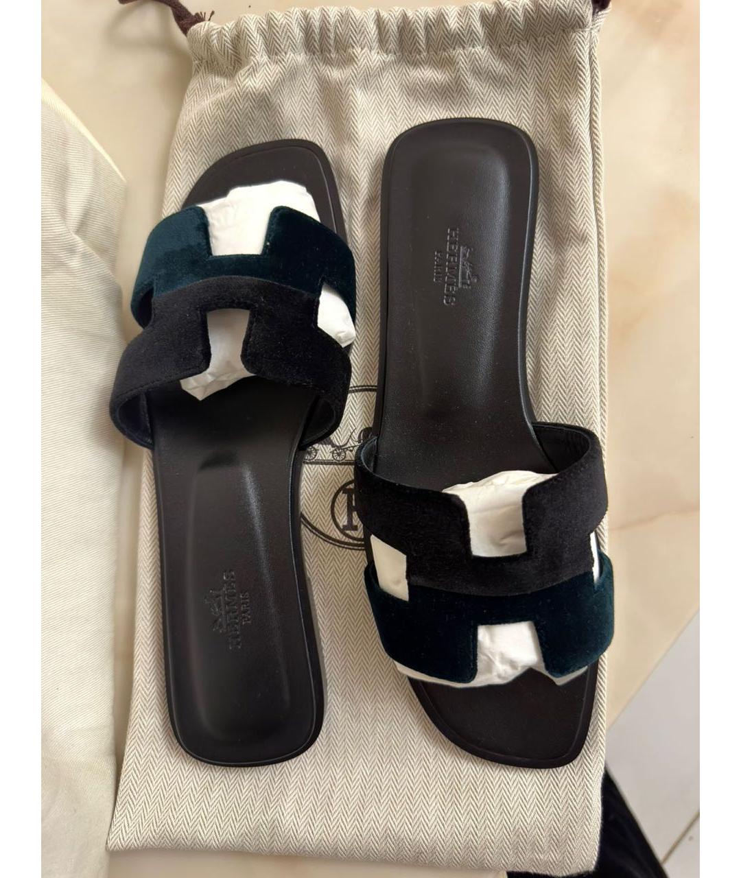 HERMES Черные бархатные сандалии, фото 4