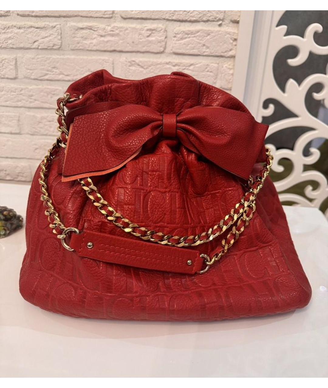 CAROLINA HERRERA Красная кожаная сумка через плечо, фото 7