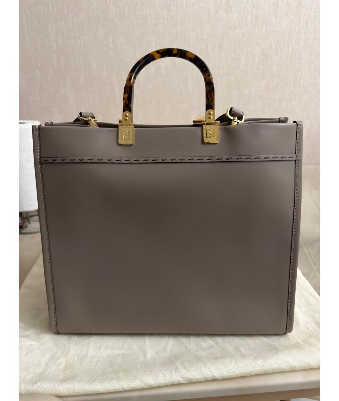 FENDI Серая кожаная сумка тоут, фото 2