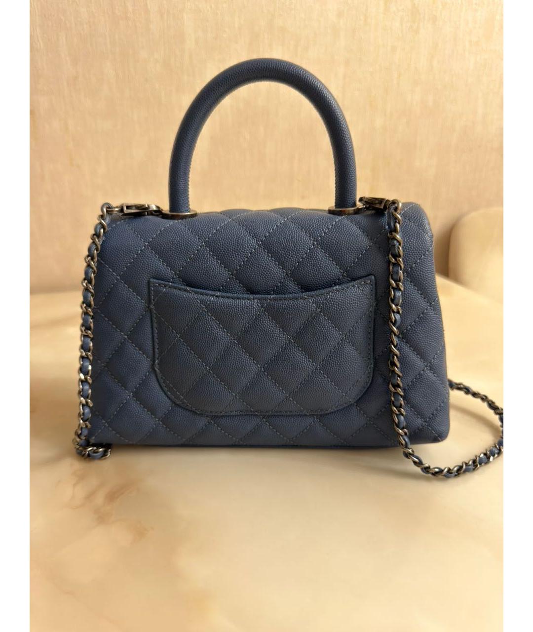 CHANEL Синяя кожаная сумка с короткими ручками, фото 2