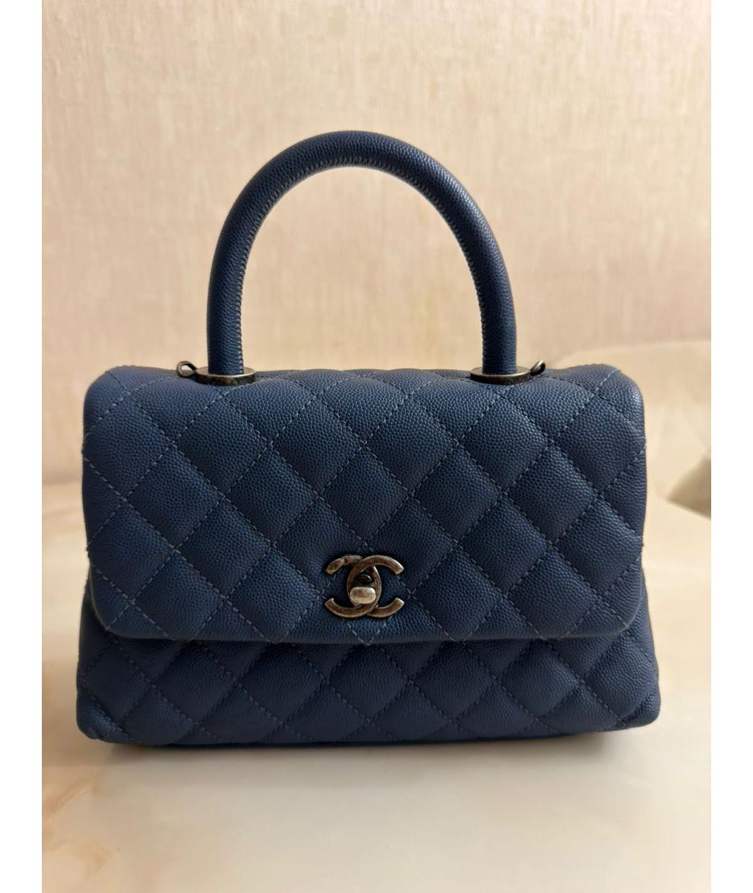 CHANEL Синяя кожаная сумка с короткими ручками, фото 5