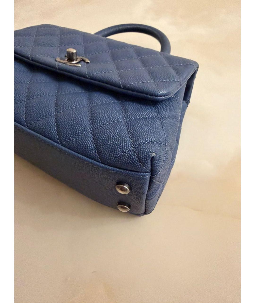 CHANEL Синяя кожаная сумка с короткими ручками, фото 3