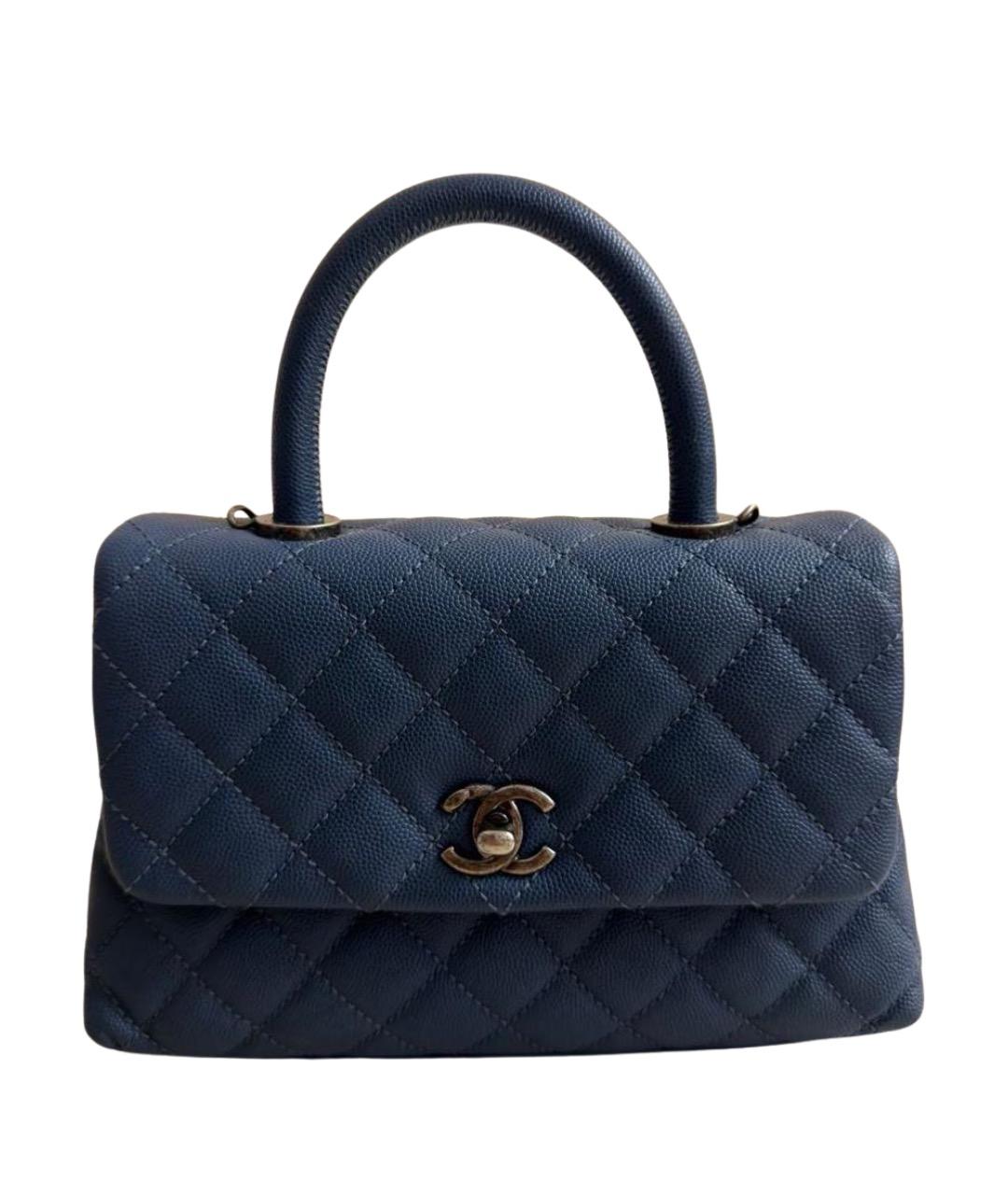 CHANEL Синяя кожаная сумка с короткими ручками, фото 1