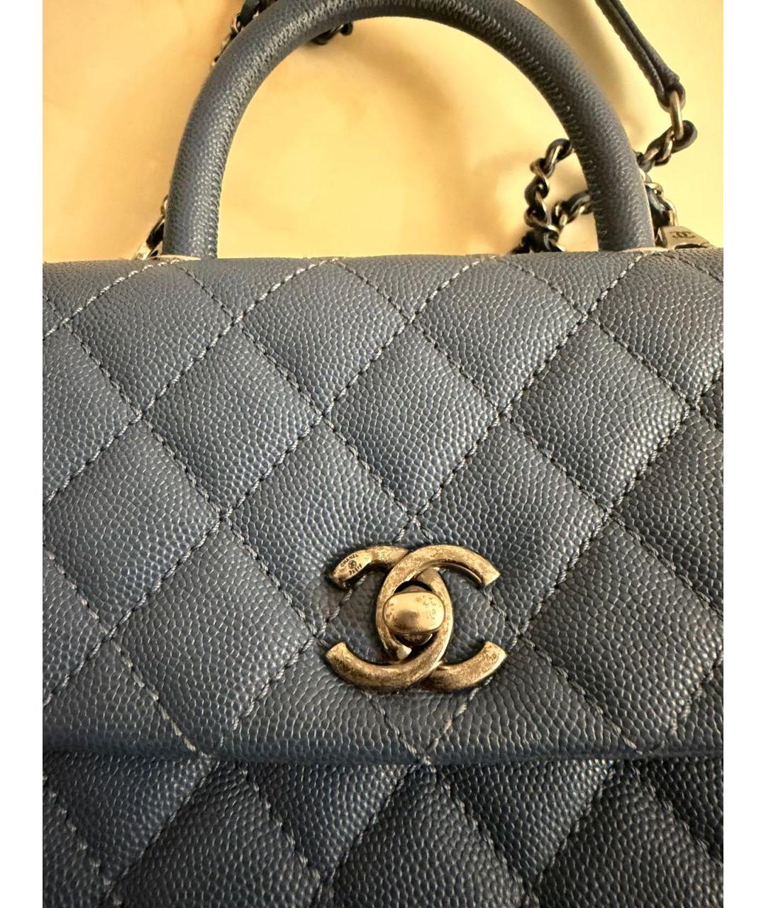 CHANEL Синяя кожаная сумка с короткими ручками, фото 4