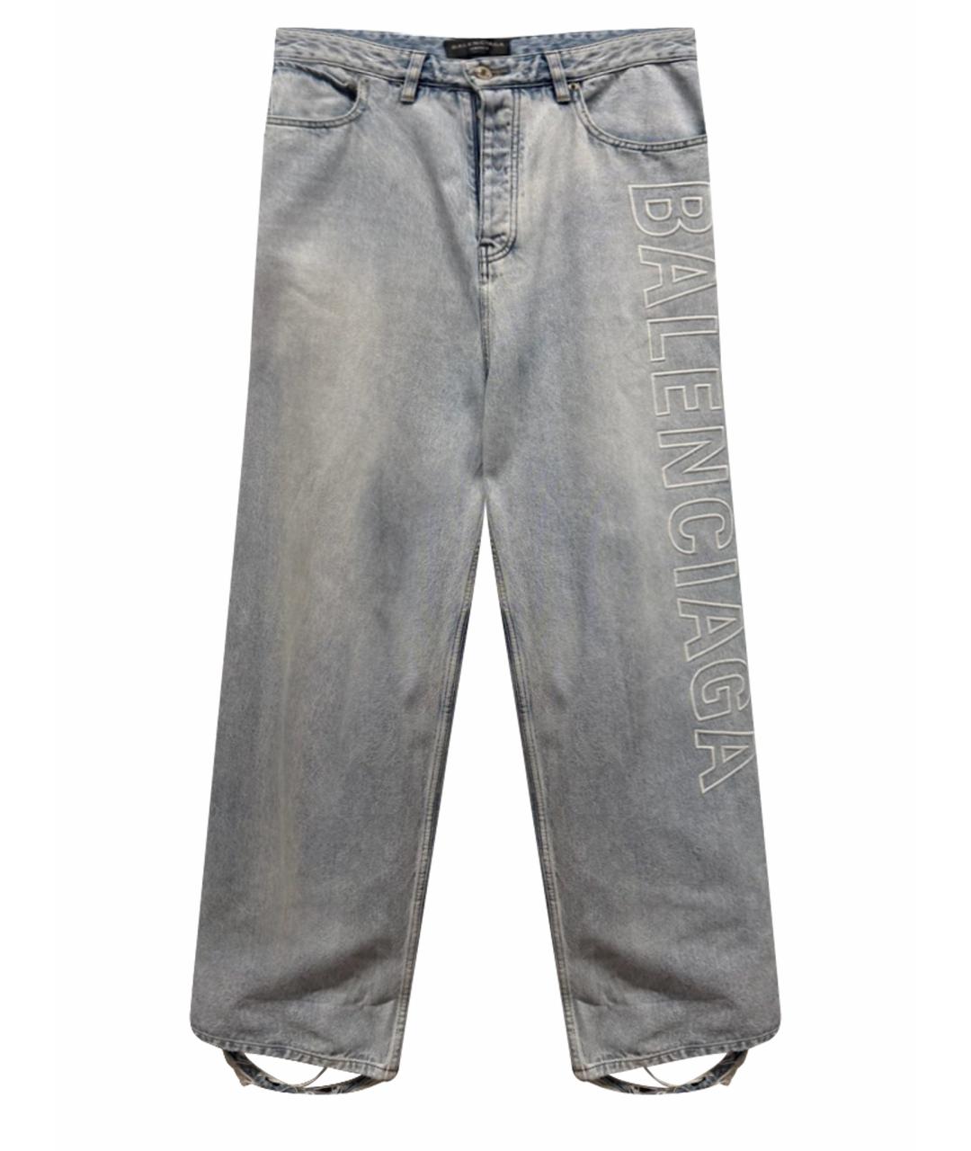 BALENCIAGA Голубые хлопковые прямые джинсы, фото 1