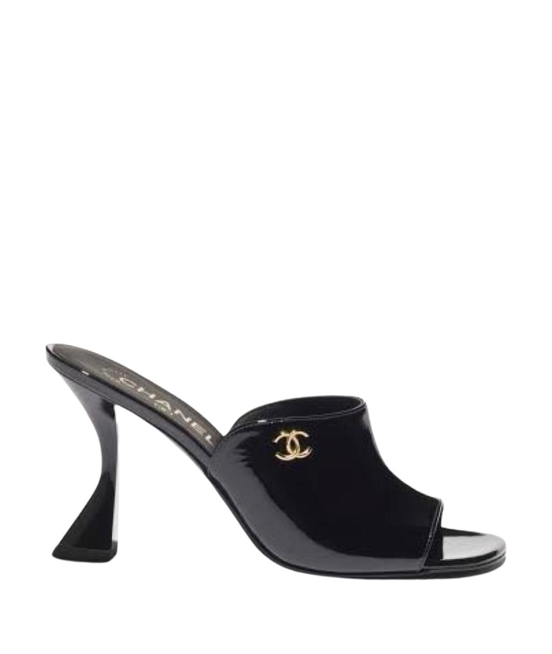 CHANEL Черные мюли из лакированной кожи, фото 1