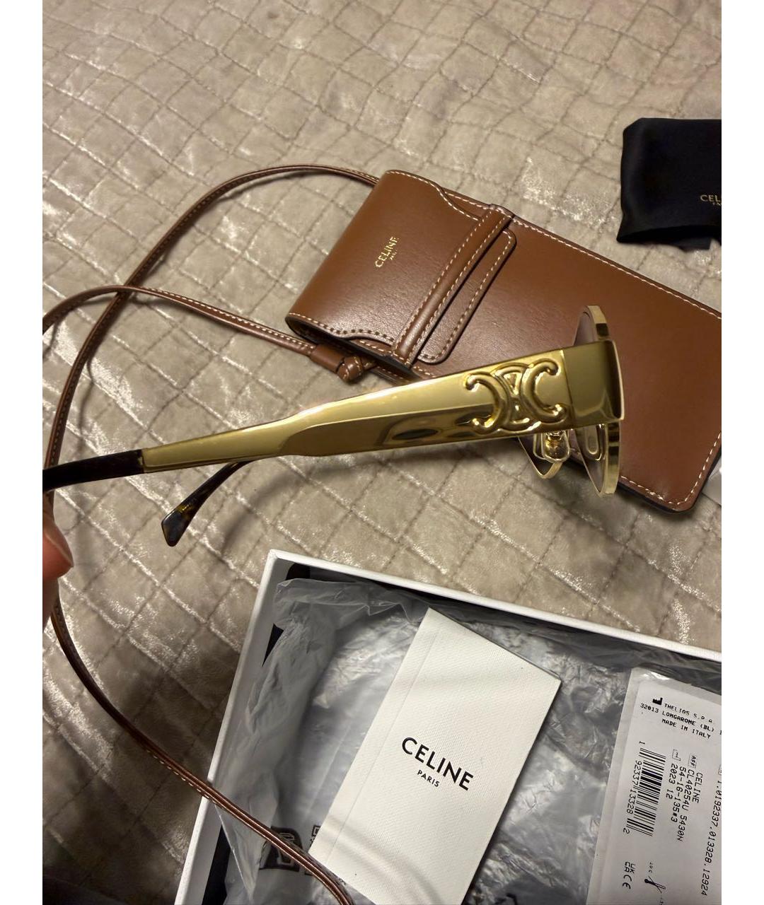 CELINE Золотые металлические солнцезащитные очки, фото 3