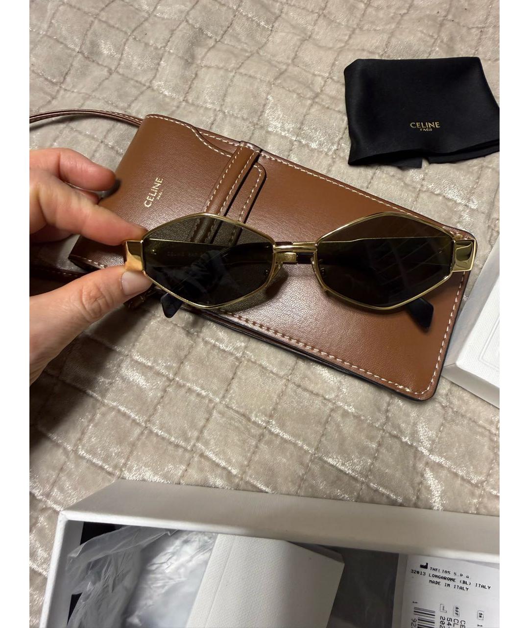 CELINE Золотые металлические солнцезащитные очки, фото 2